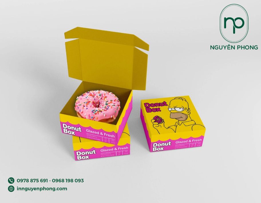 Mẫu hộp đựng bánh donut dạng nắp cài